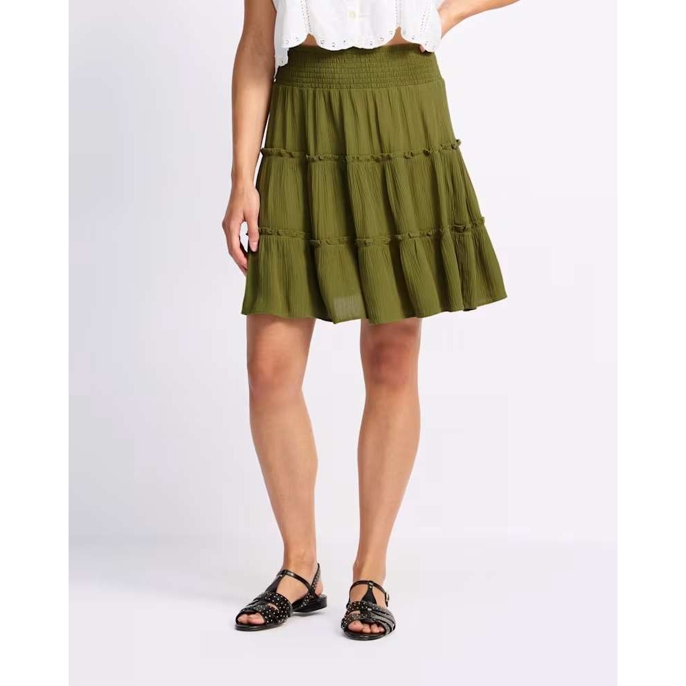 Market & Spruce Olive Green Smocked Waist Tiered Ruffle Mini Skirt M WGW20501